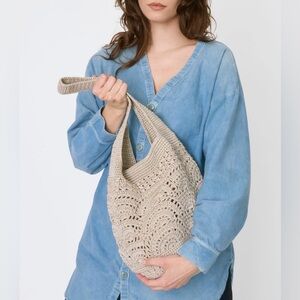 The Sak 120 Hobo Crocheted Satchel in Natural Fan, NWT